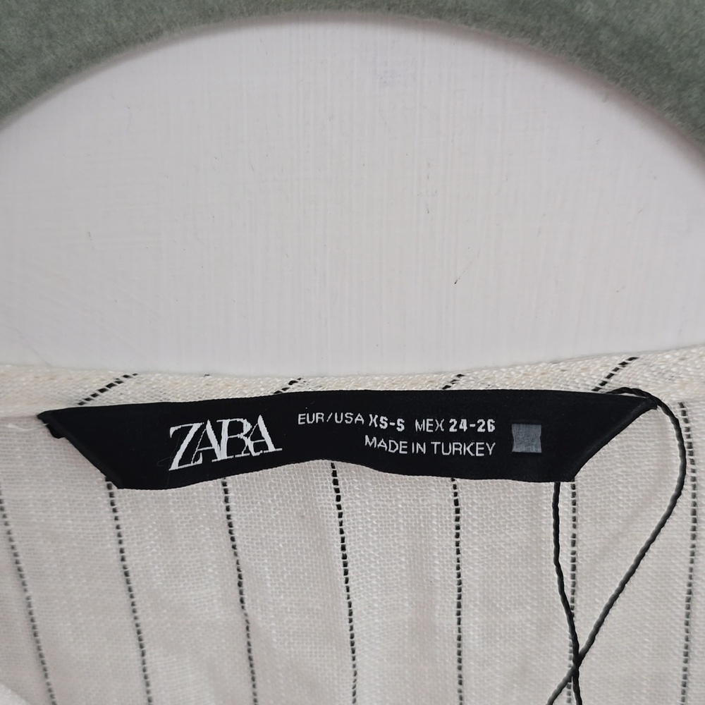ZARA WOMAN NWT STRIPED RUSTIC KAFTAN MIDI DRESS ECRU / BLACK | 1165/156 XS-S - Picture 7 of 15